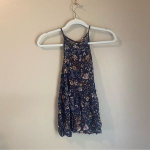 American Eagle Blue Floral Tiered High Neck Tank Size Small